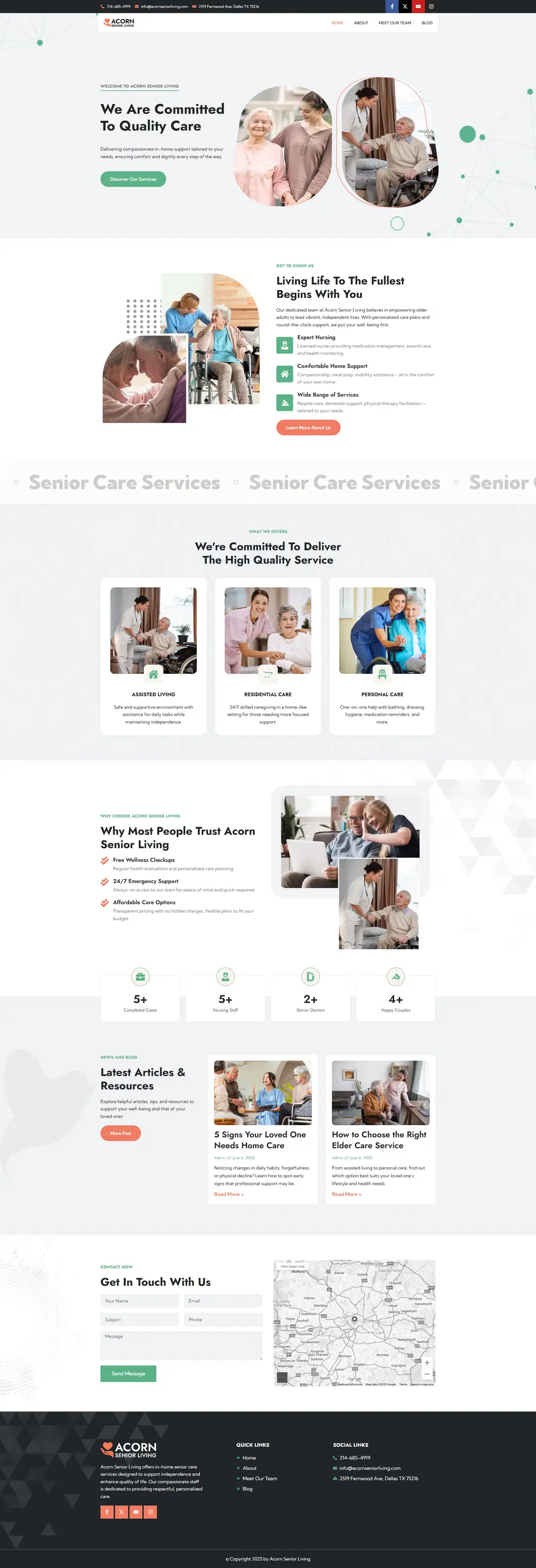 Full homepage of the Acorn Senior Living website