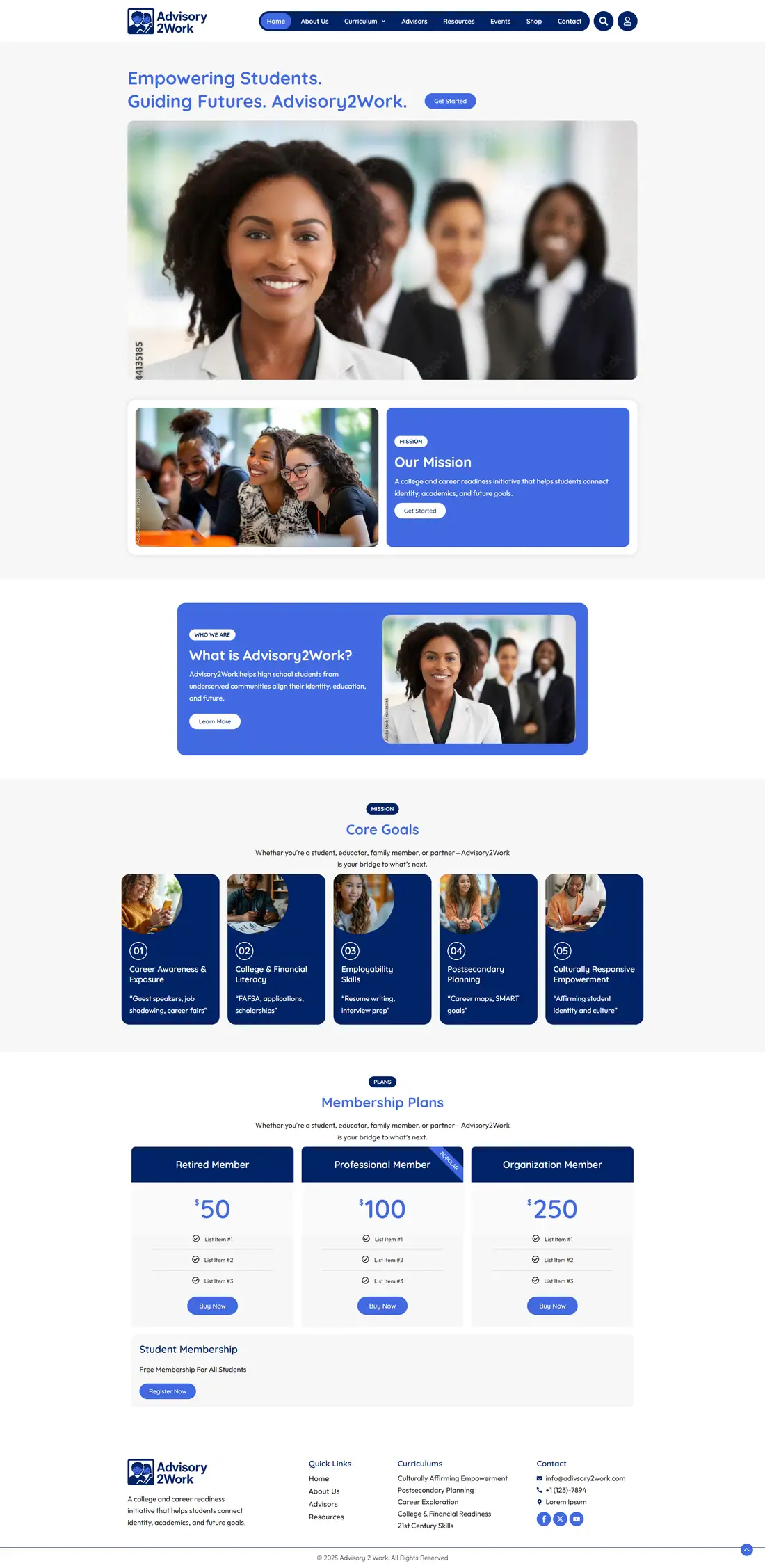 Full homepage of the Advisory2Work website