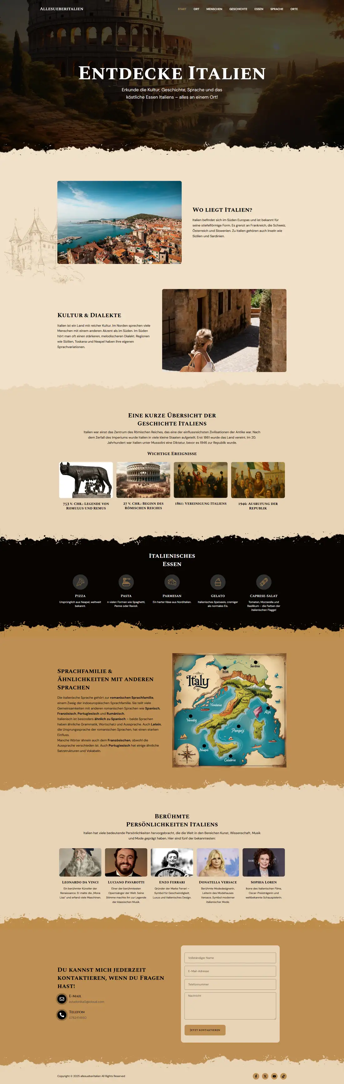 Full homepage of the Alles über Italien website