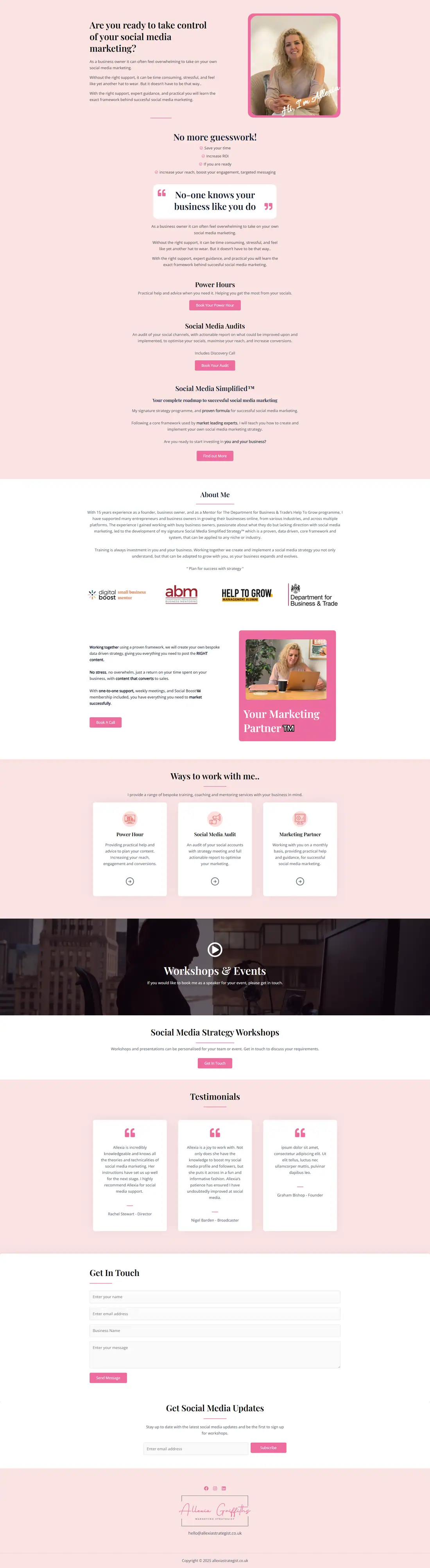Full homepage of the Allexia Strategist website