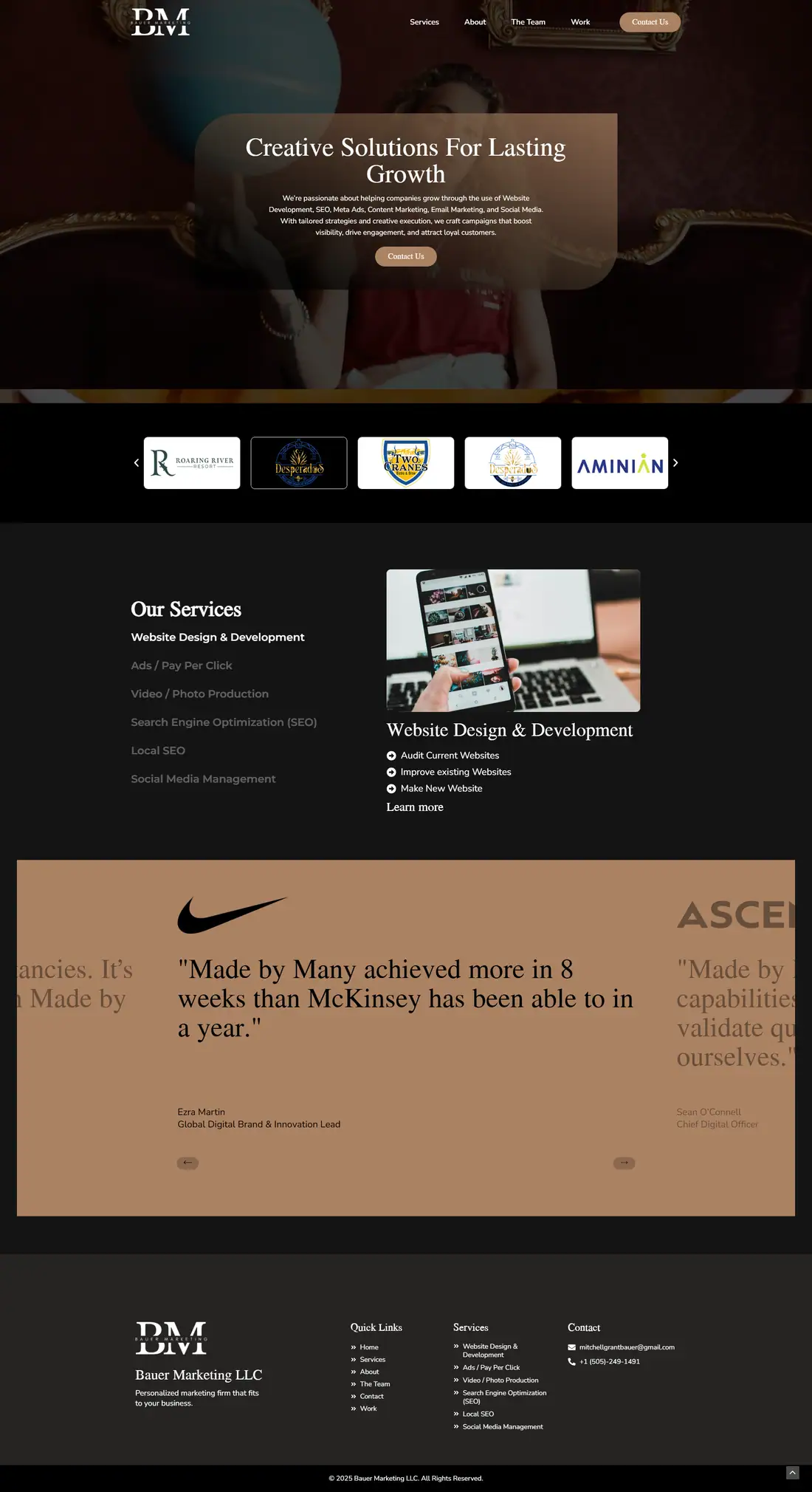 Full homepage of the Bauer Marketing website