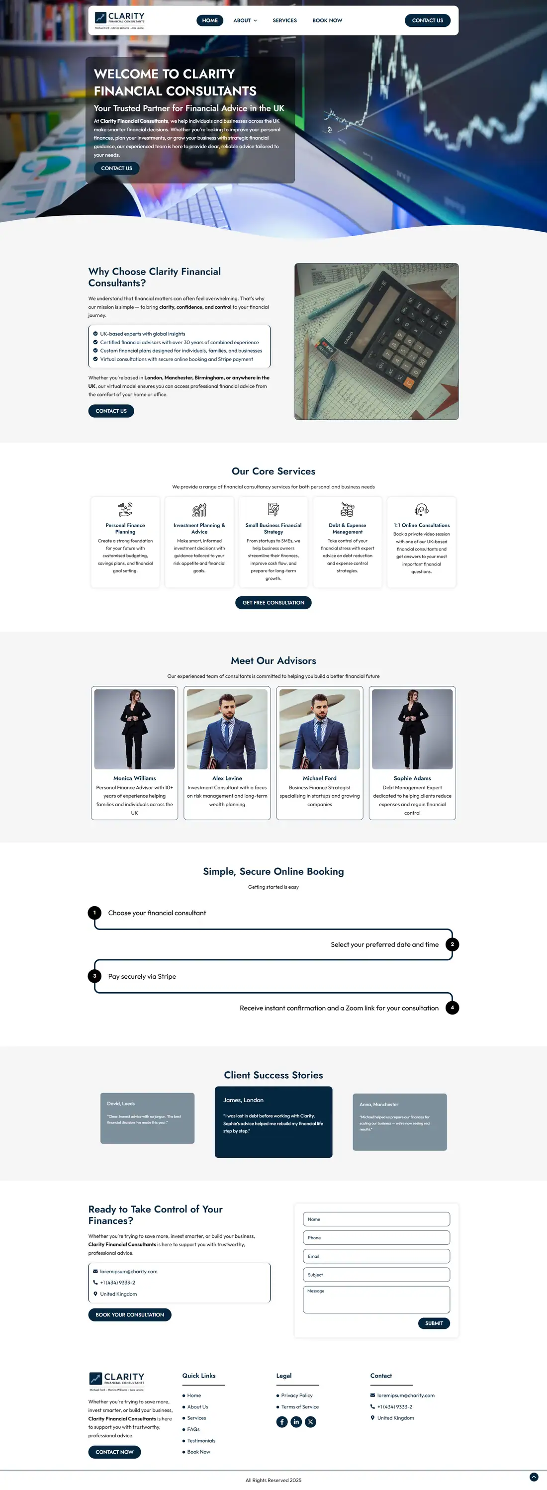 Full homepage of the Clarity Financial Consultants website