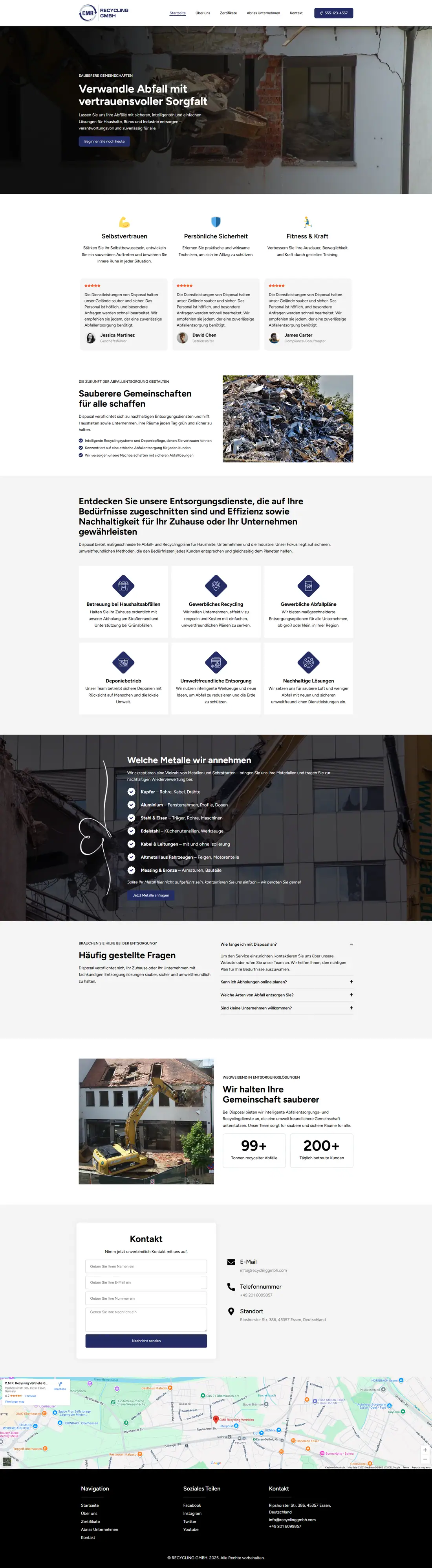 Full homepage of the CMR Recycling website