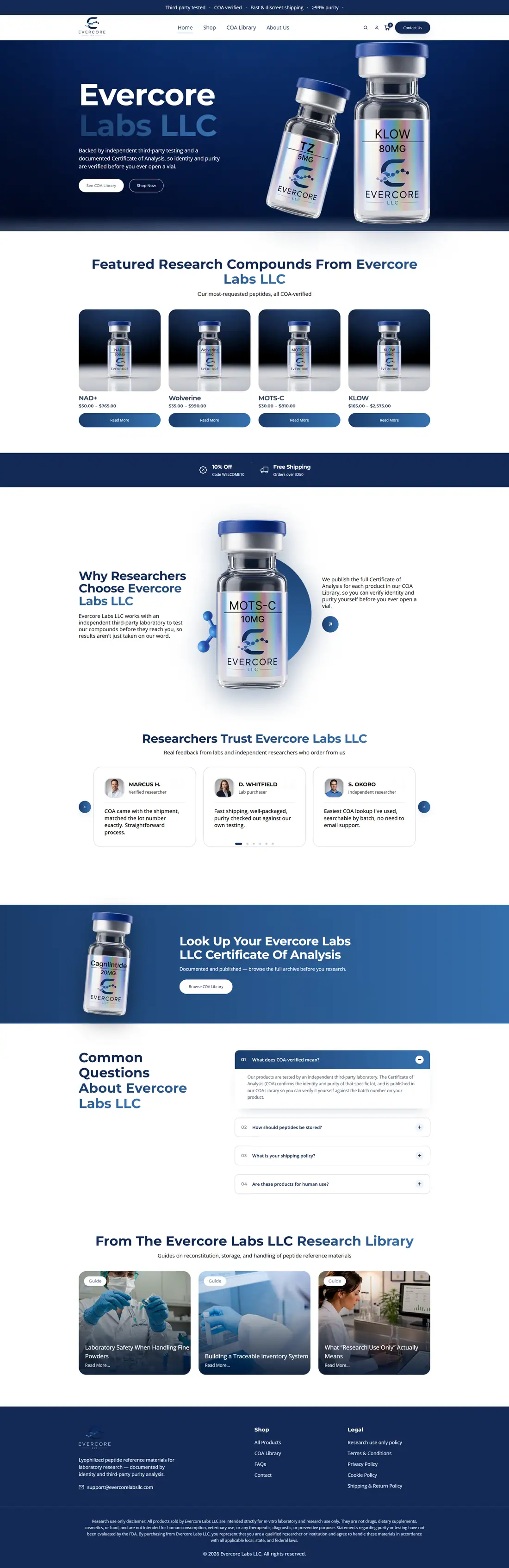 Full homepage of the Evercore Labs website