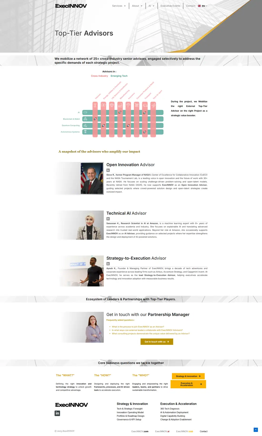 Full homepage of the ExecINNOV website