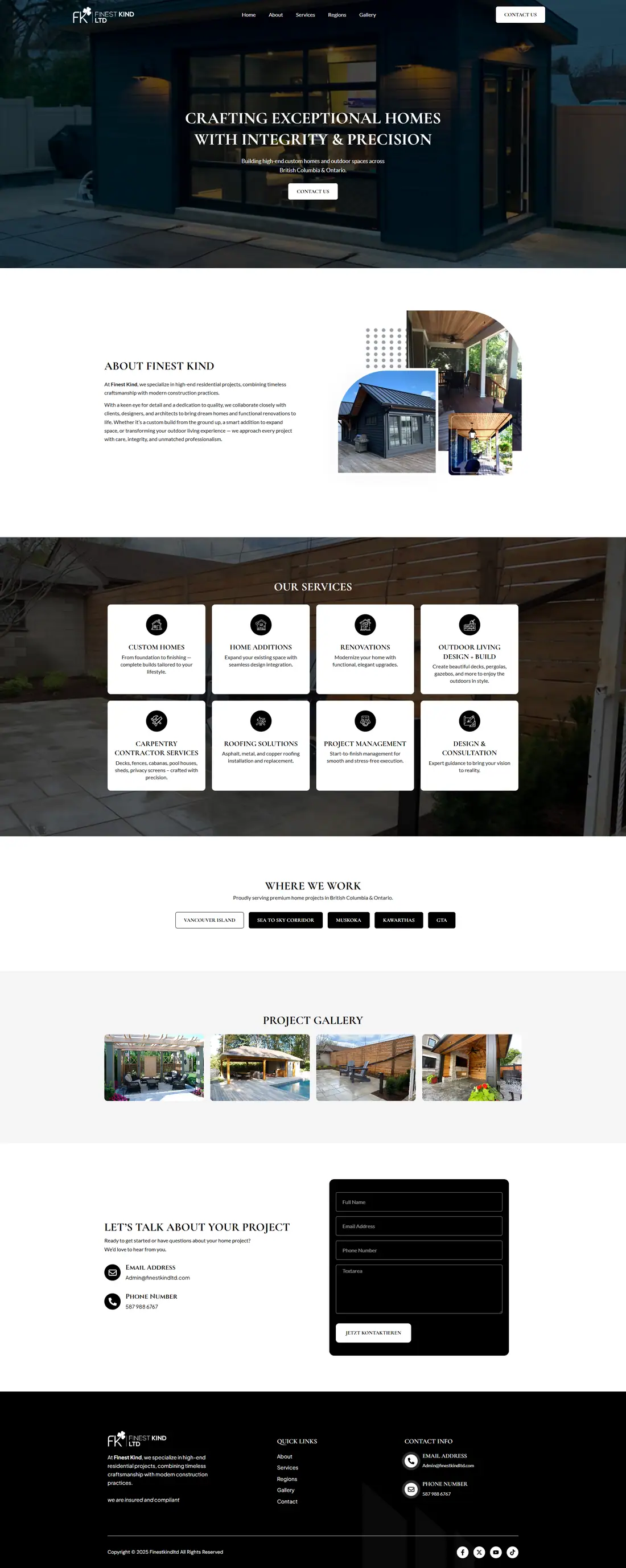Full homepage of the Finest Kind Ltd website