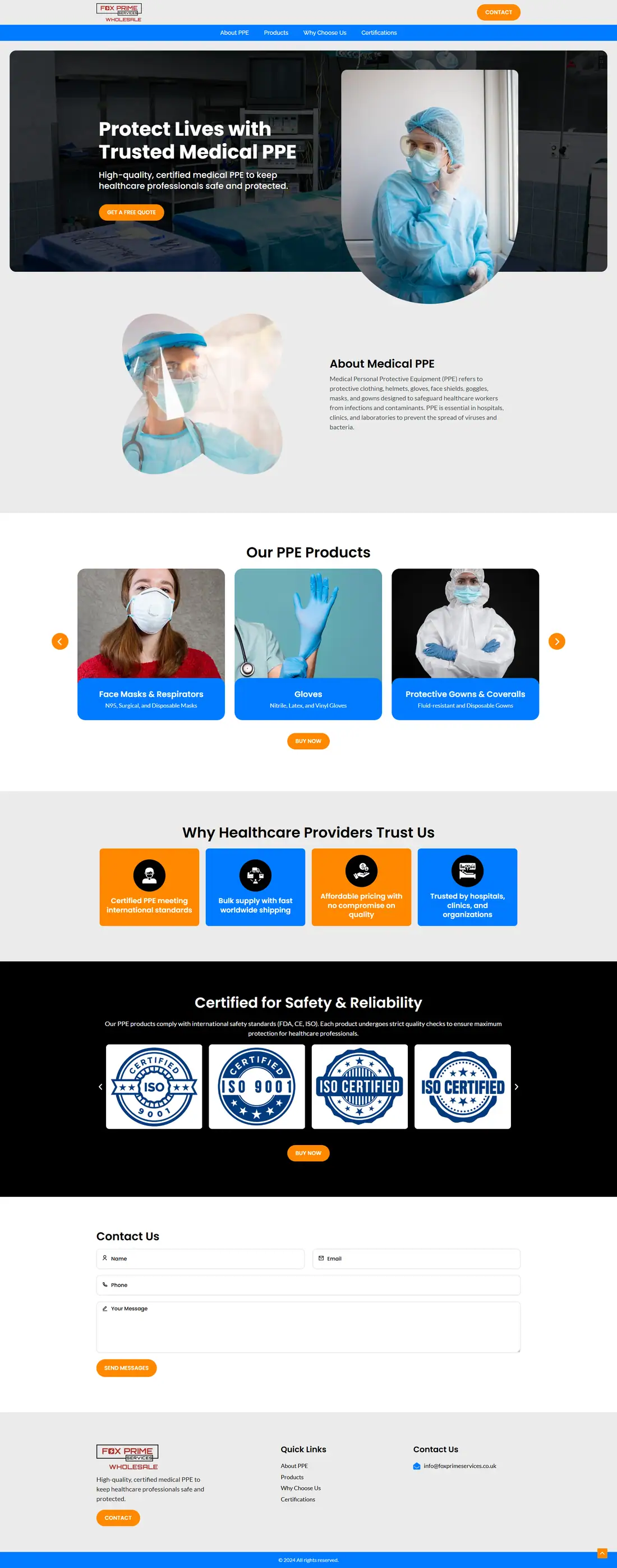 Full homepage of the Fox Prime Services website