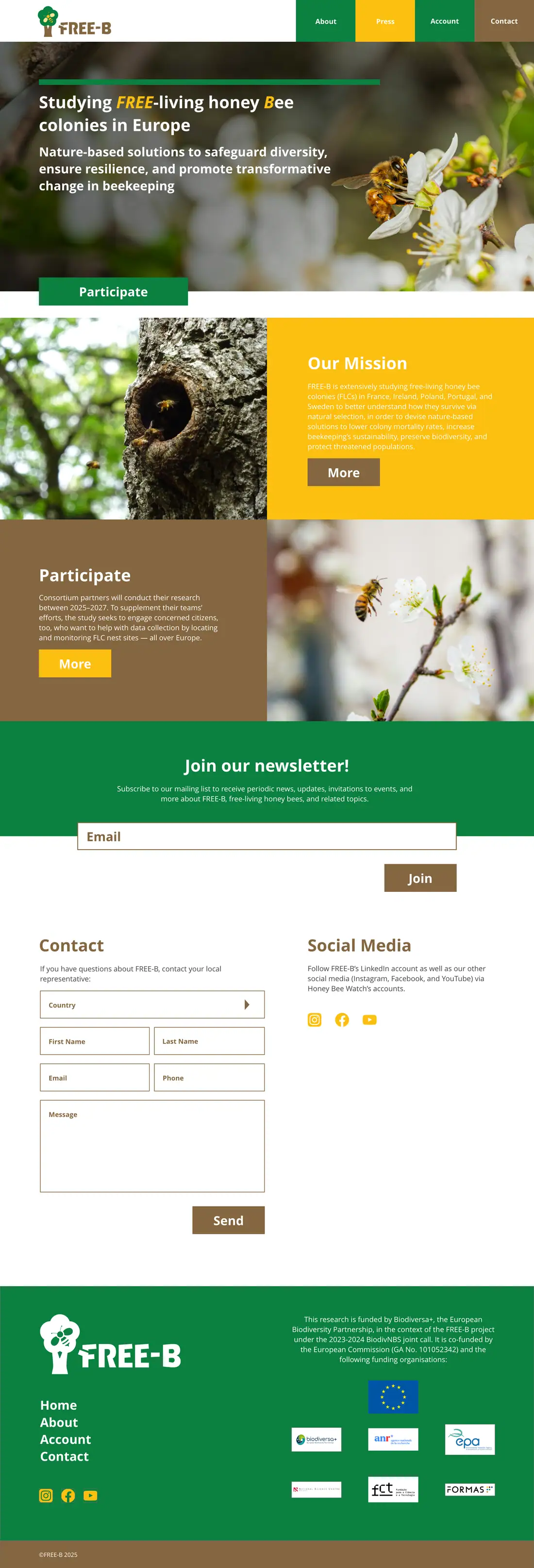 Full homepage of the FREE-B website