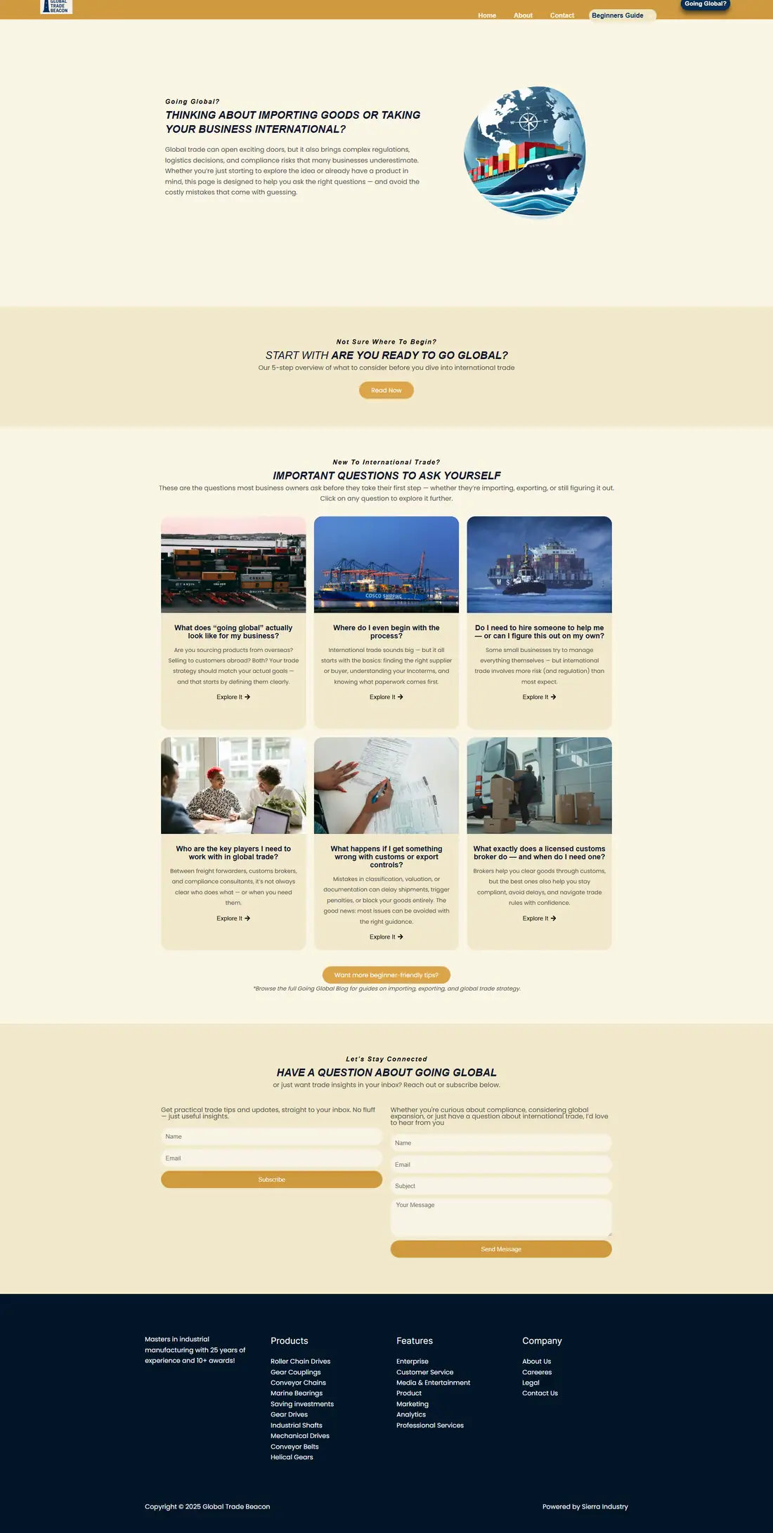 Full homepage of the Global Trade Beacon website