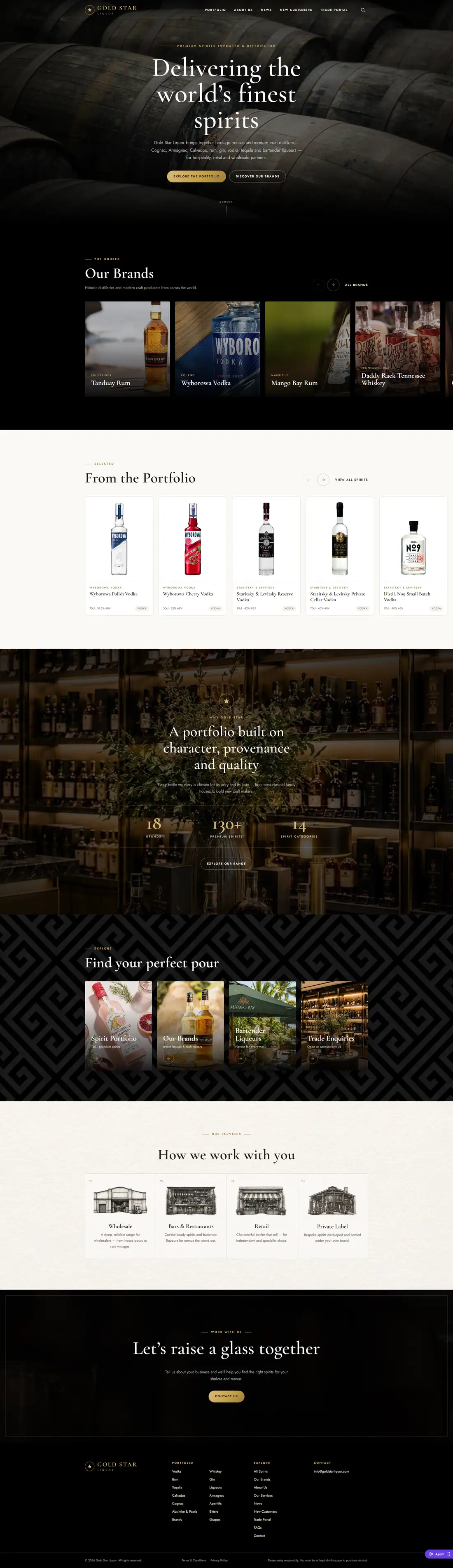 Full homepage of the Gold Star Liquor website