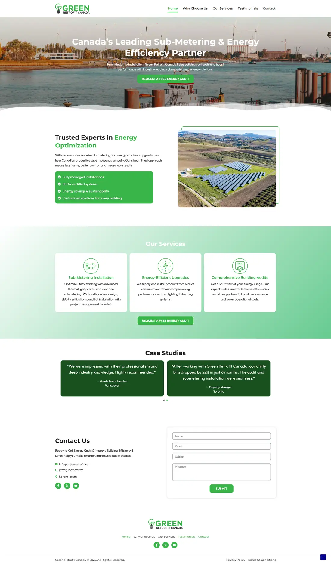 Full homepage of the Green Retrofit Canada website