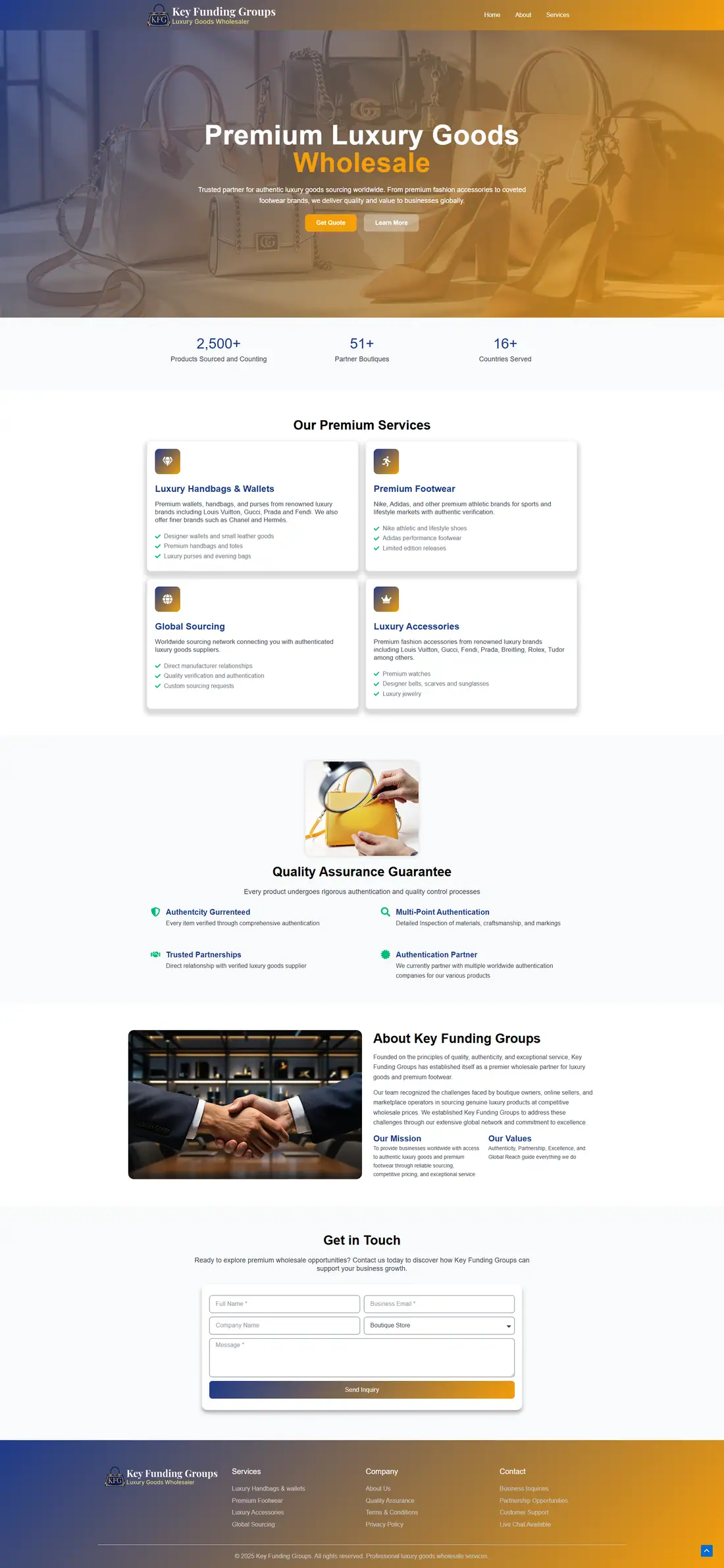 Full homepage of the Key Funding Groups website