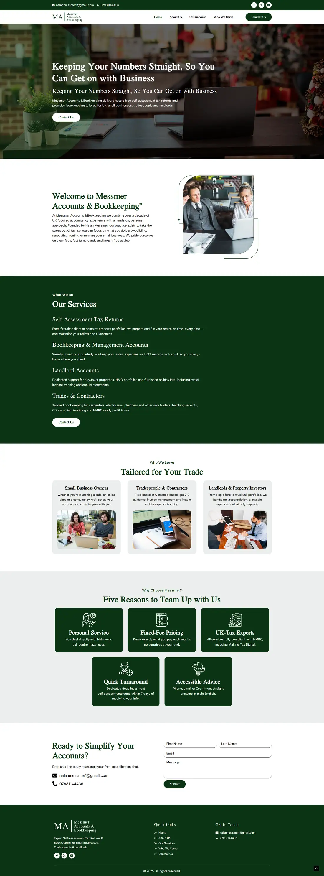 Full homepage of the Messmer Accounts & Bookkeeping website