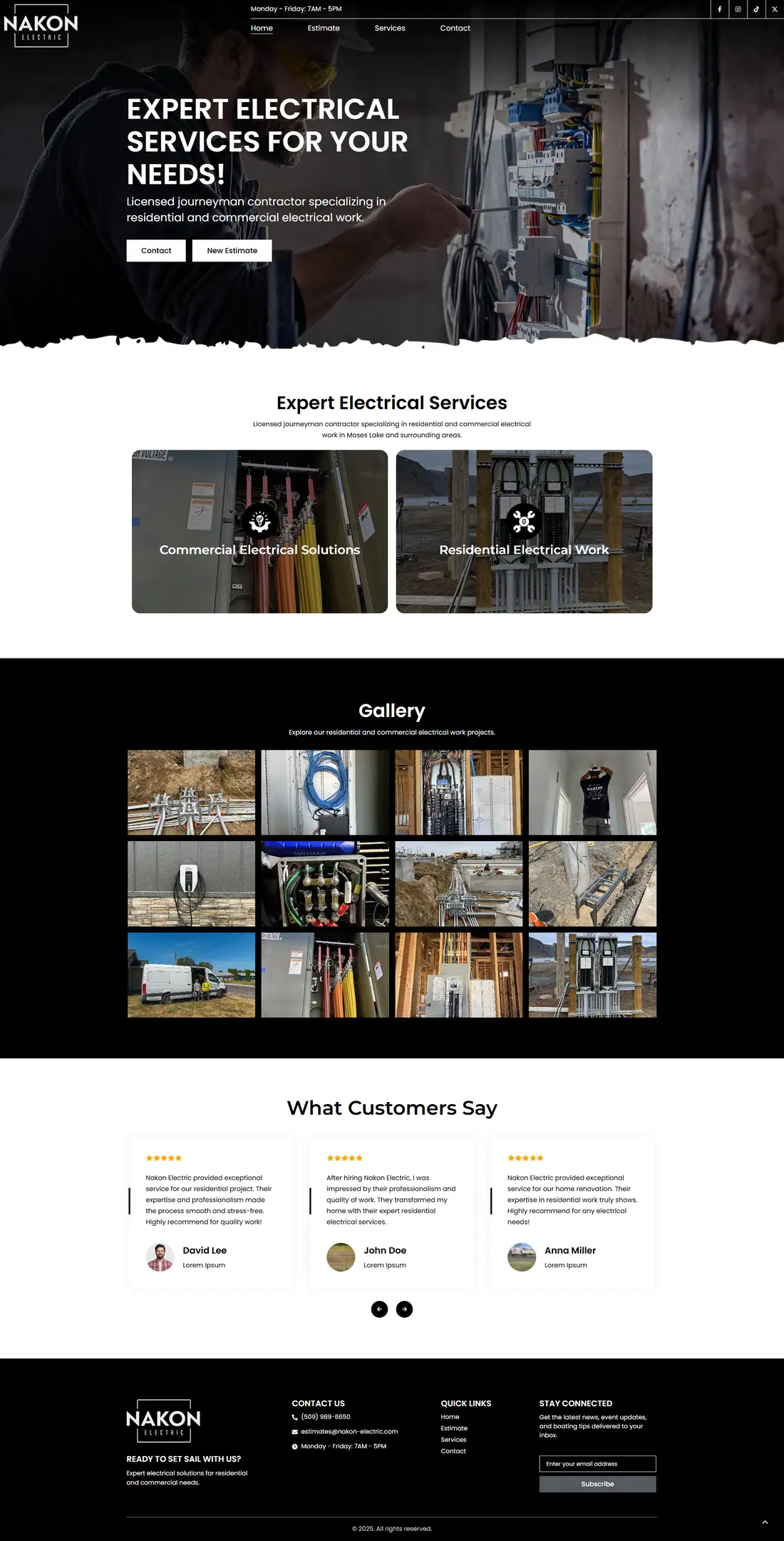 Full homepage of the Nakon Electric website