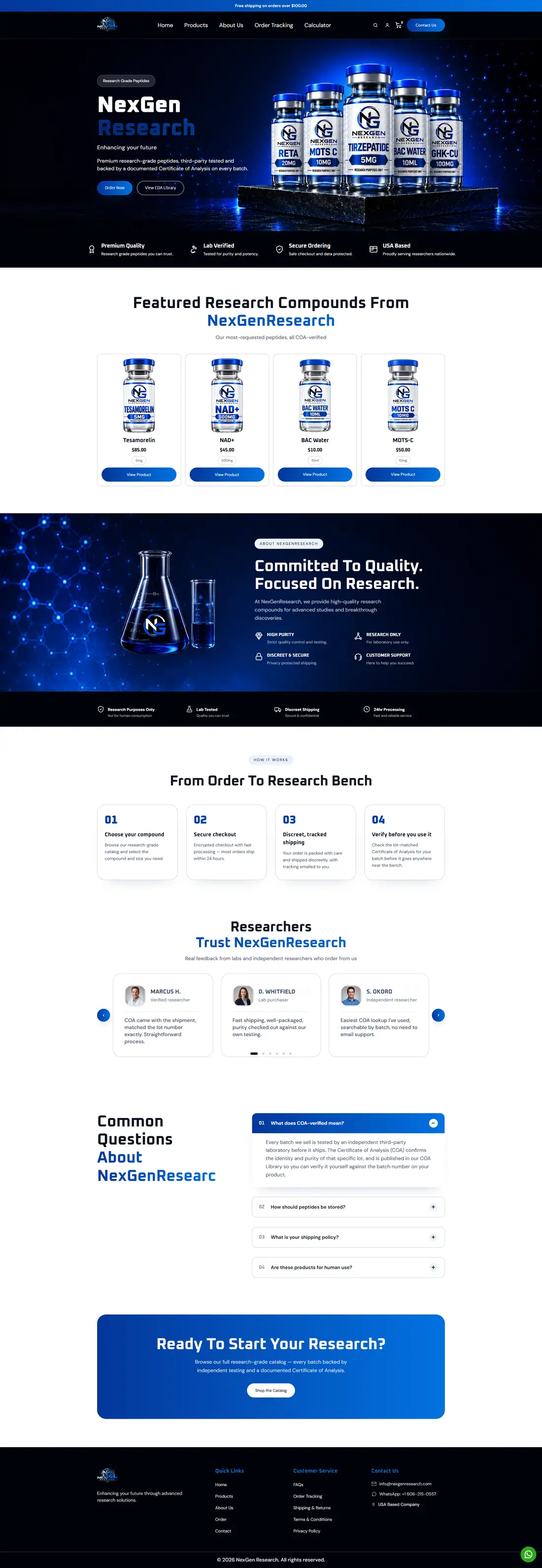 Full homepage of the NexGen Research website