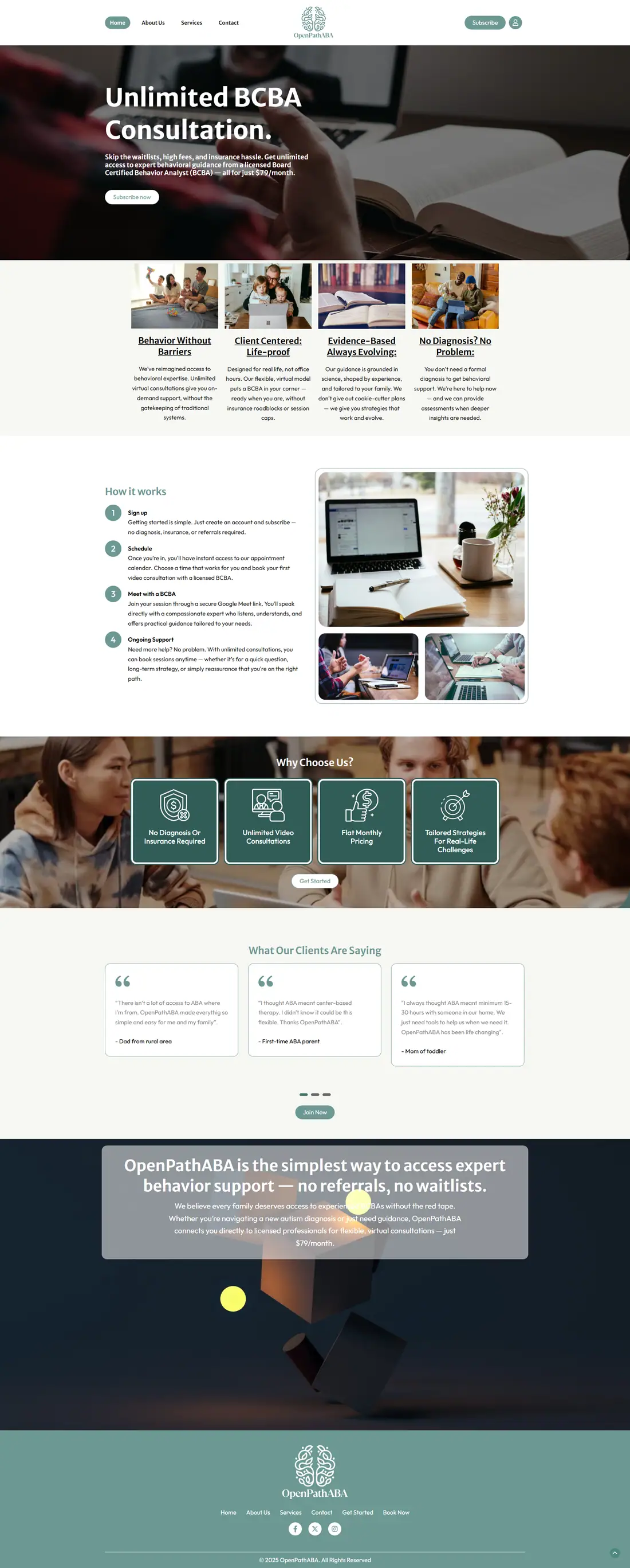 Full homepage of the OpenPath ABA website