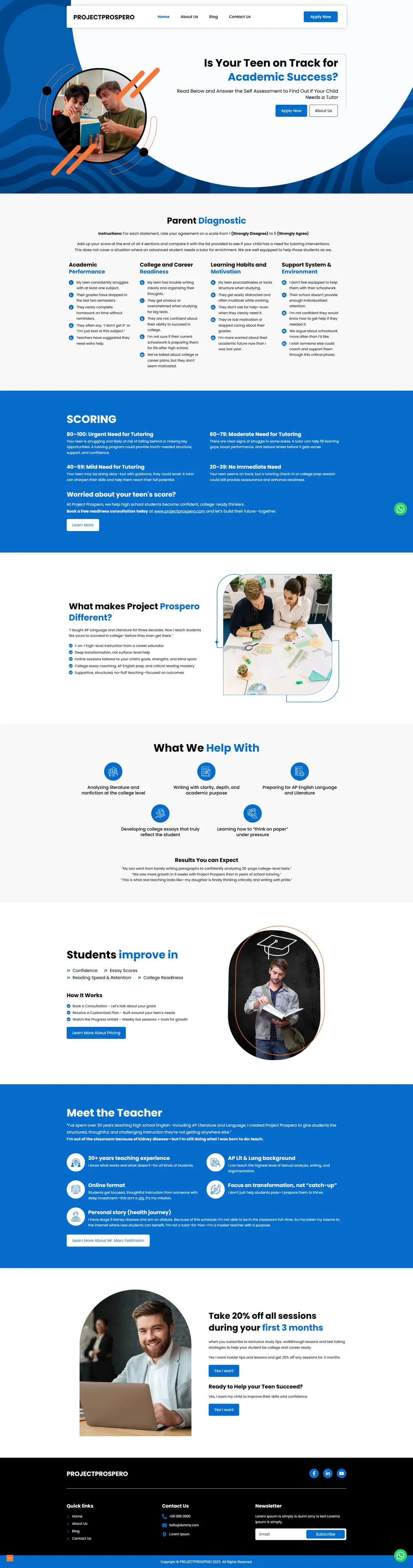 Full homepage of the Project Prospero website