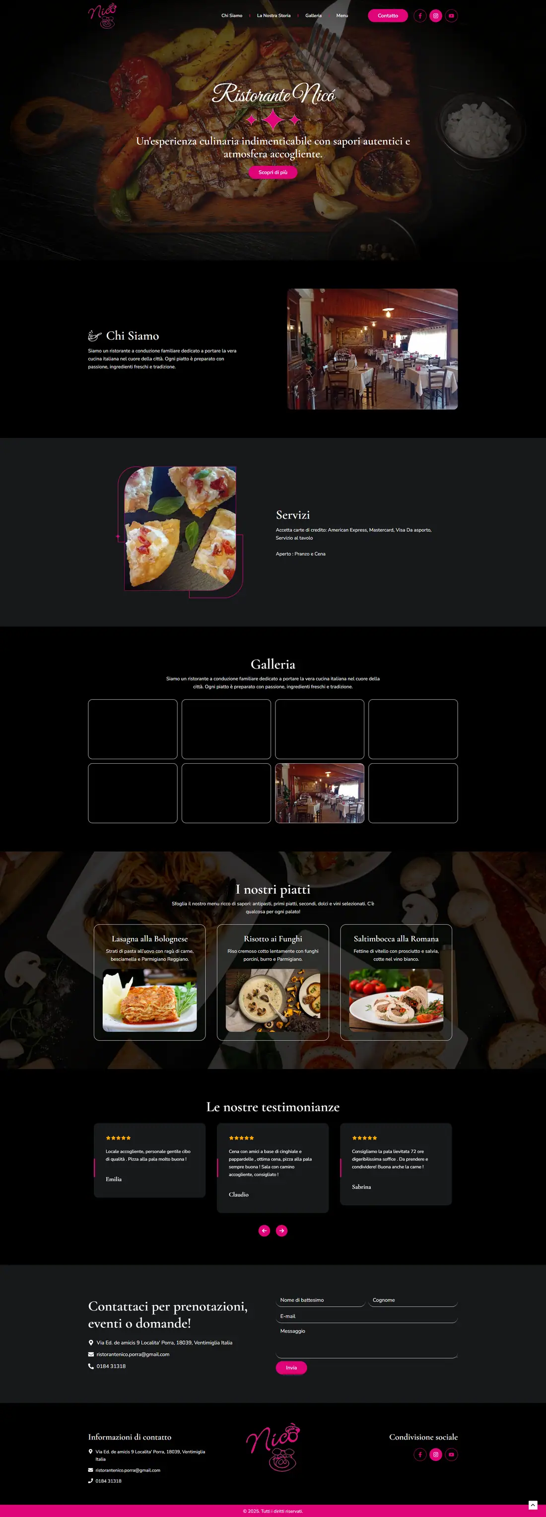 Full homepage of the Ristorante Nicò website