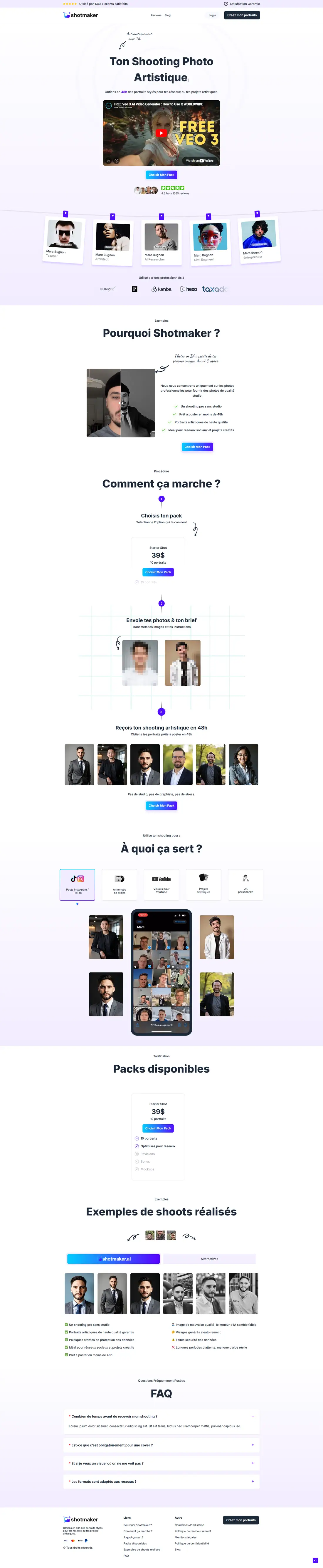 Full homepage of the Shotmaker website