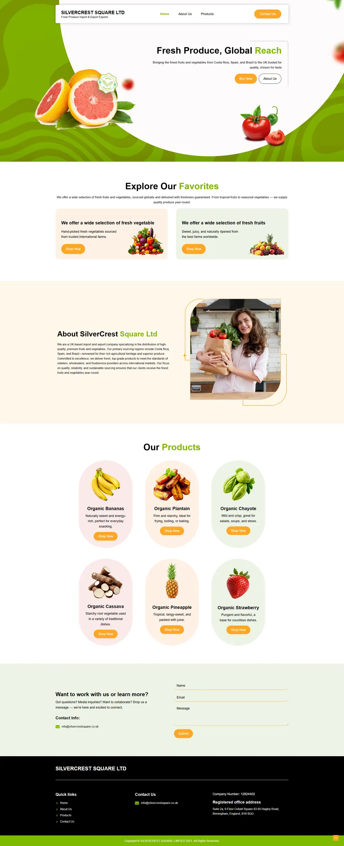 Full homepage of the Silvercrest Square website