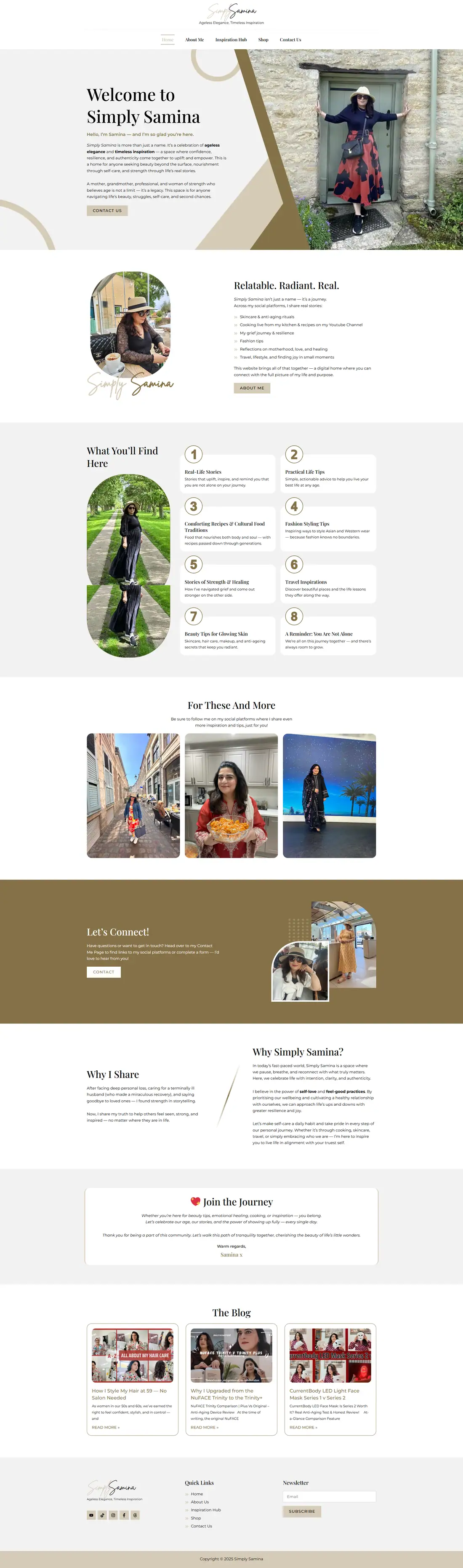 Full homepage of the Simply Samina website