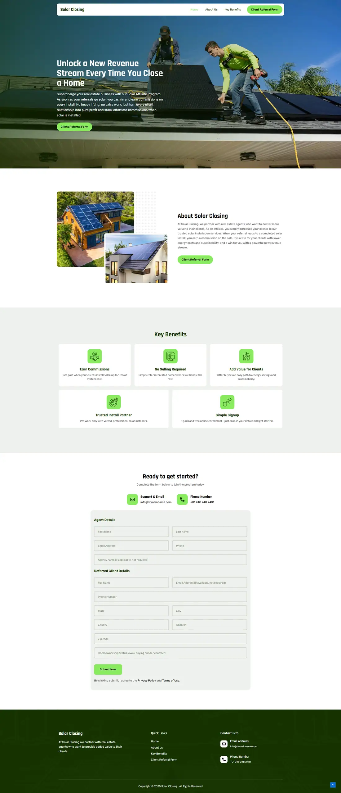 Full homepage of the Solar Closing website