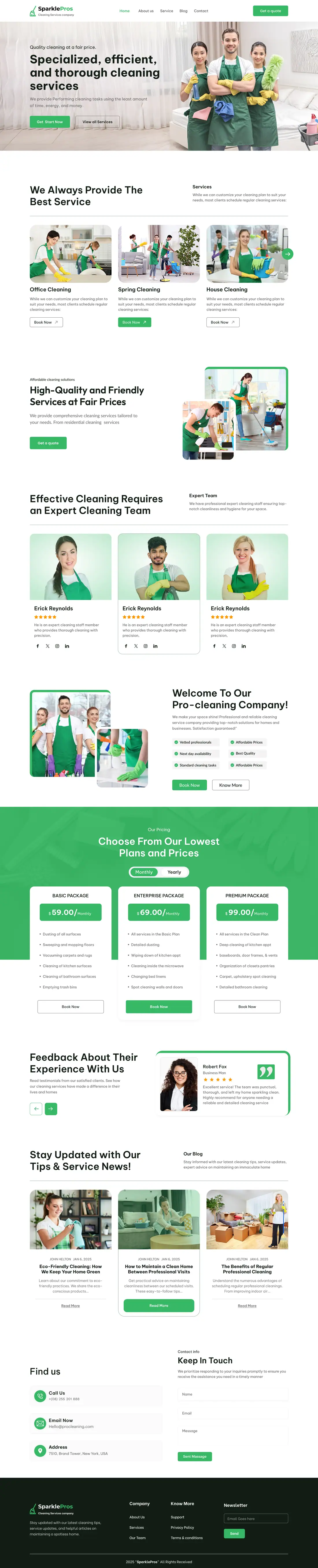 Full homepage of the SparklePros website