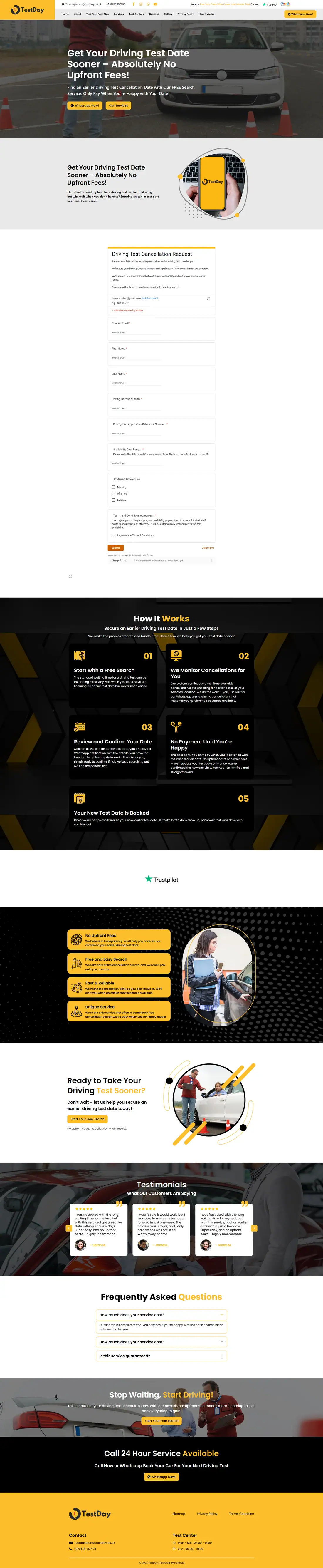 Full homepage of the TestDay website