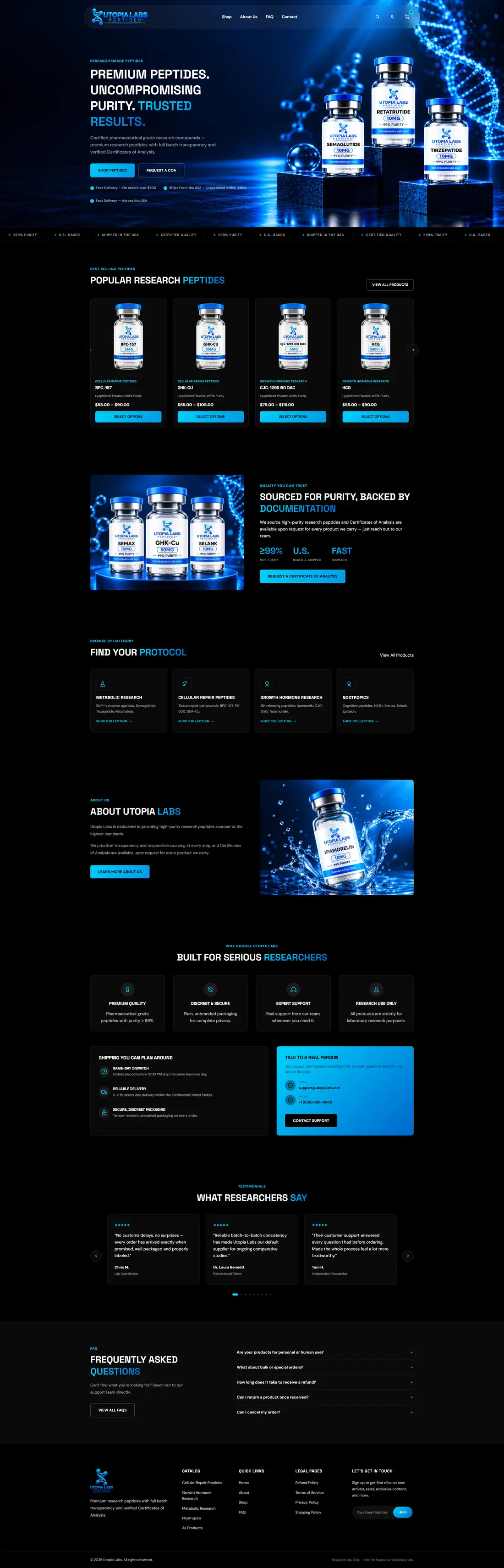 Full homepage of the Utopia Labs website