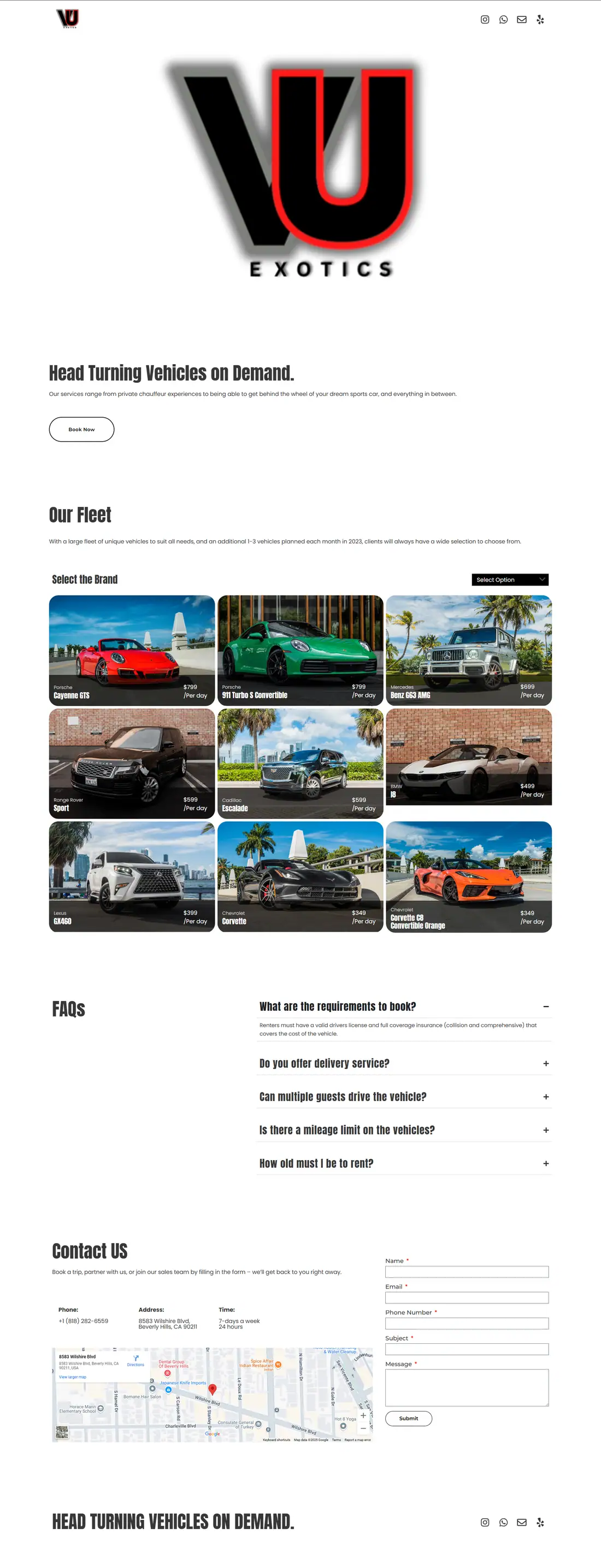 Full homepage of the VU Exotics website