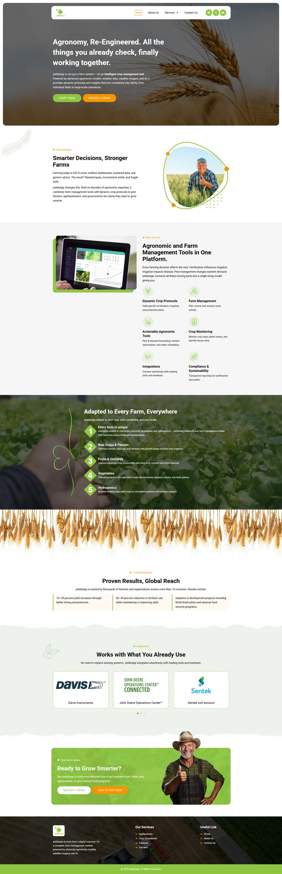 Full homepage of the YieldsApp website